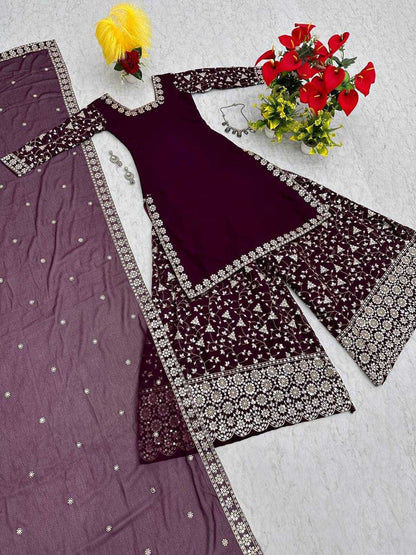 Faux Georgette Kesh119 03 Suits & Dresses  Palazzo Party Wear Embroidery Georgette Wedding Diwali Collections Suits