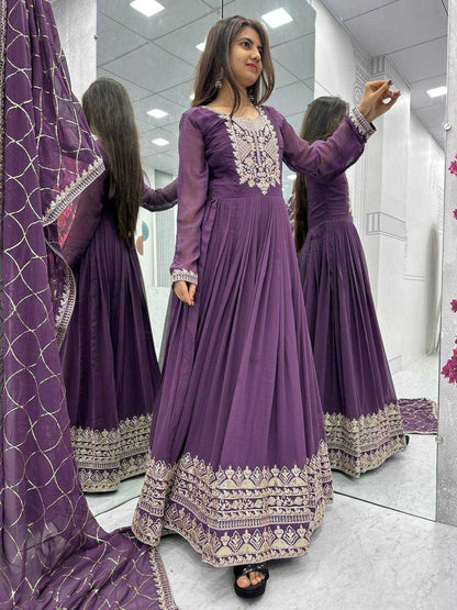 Faux Georgette Kesh119 06 Gowns  Embroidery Anarkali Long Georgette Wedding Gowns