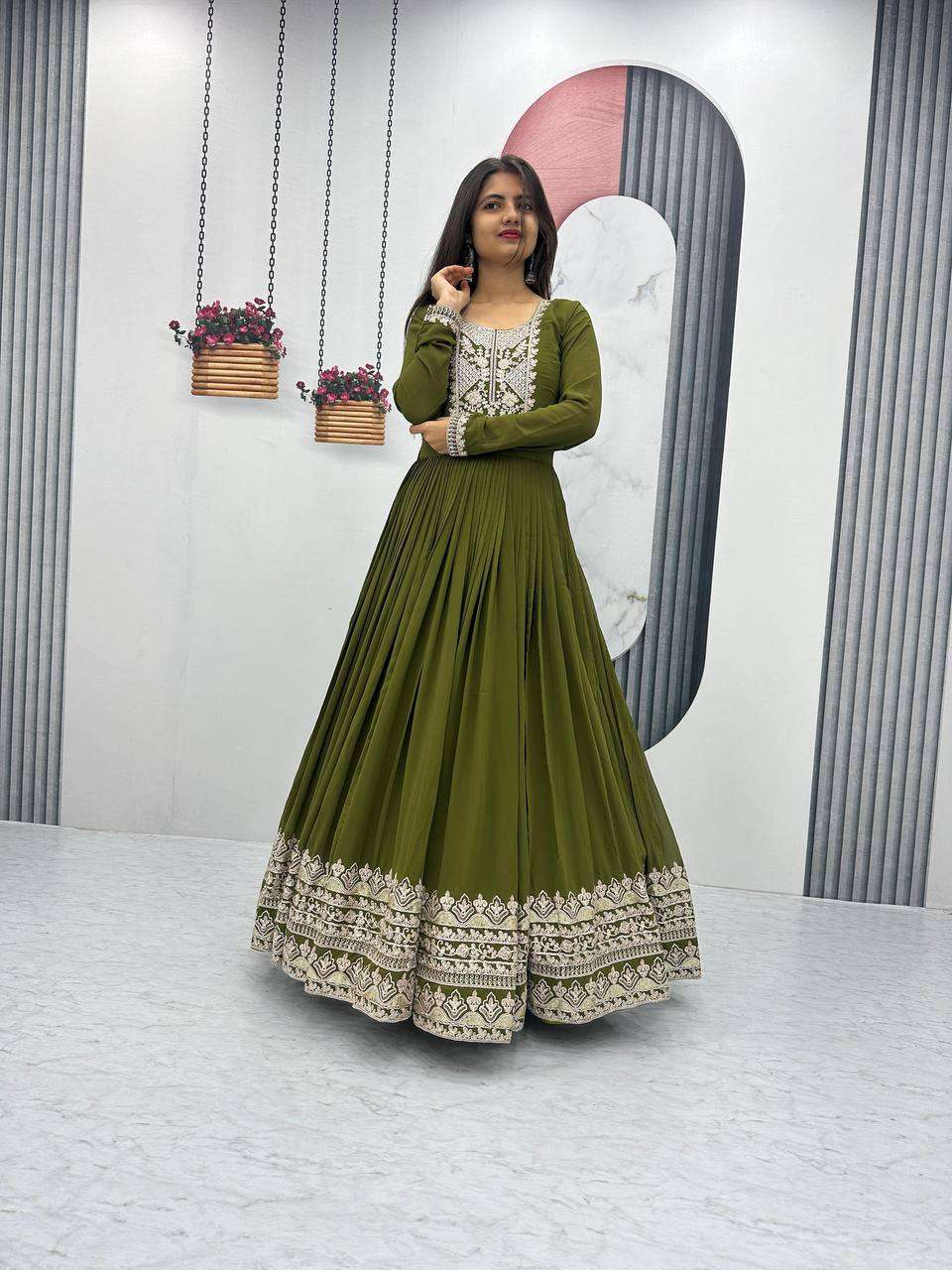 Faux Georgette Kesh119 06 Gowns  Embroidery Anarkali Long Georgette Wedding Gowns