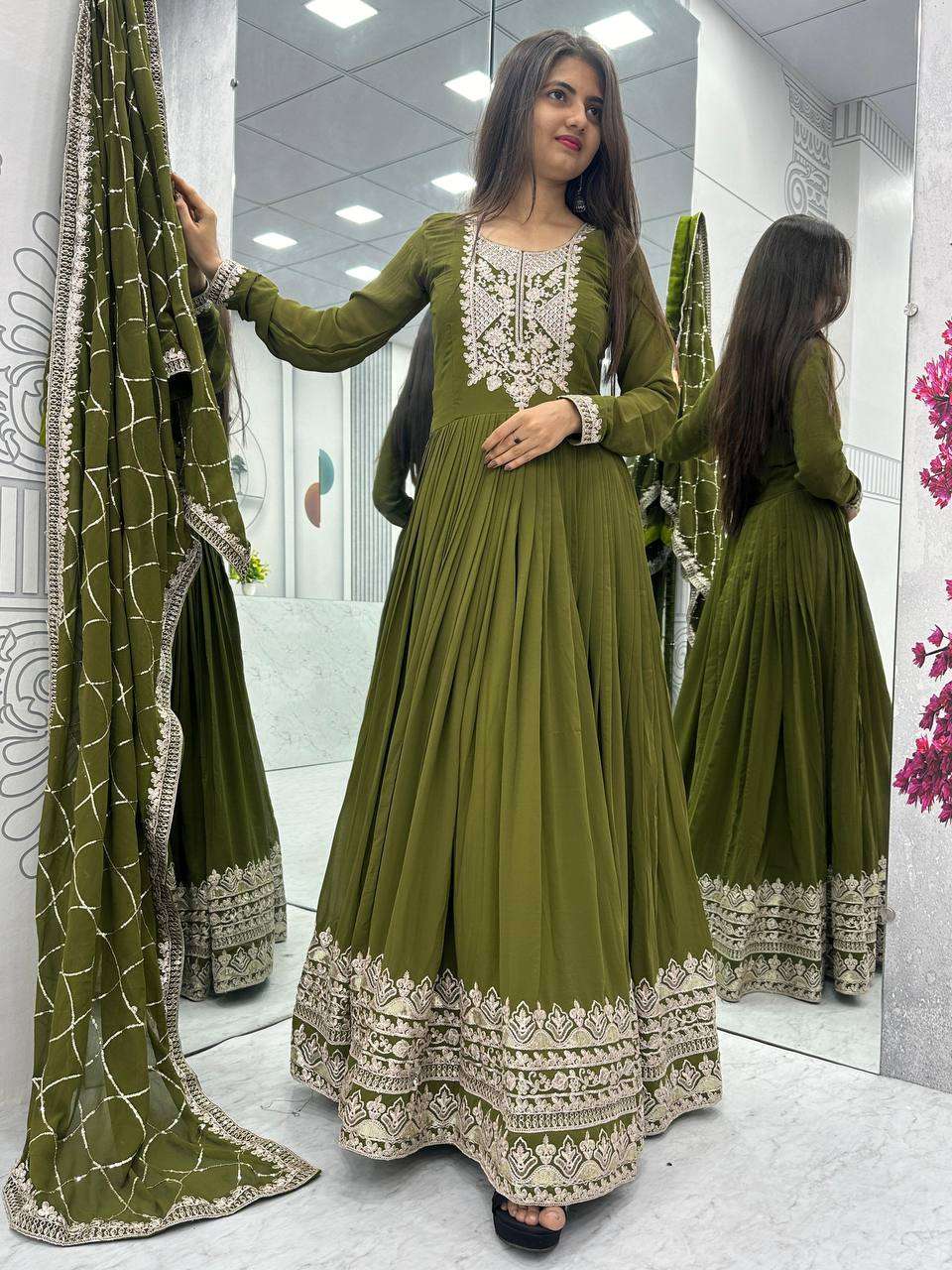 Faux Georgette Kesh119 06 Gowns  Embroidery Anarkali Long Georgette Wedding Gowns