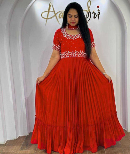 Faux Georgette Kesh120 121 Gowns  Embroidery Anarkali Long Georgette Gowns