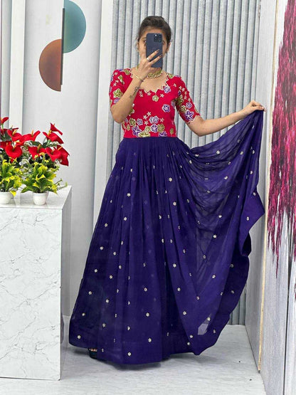 Faux Georgette Kesh120 128 Gowns  Embroidery Anarkali Long Georgette Gowns