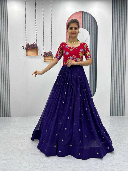 Faux Georgette Kesh120 128 Gowns  Embroidery Anarkali Long Georgette Gowns