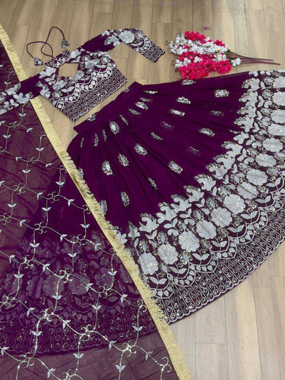 Faux Georgette Kesh120 149 Lehengas  Traditional Embroidered Lehengas