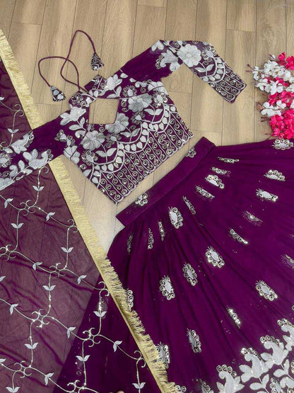 Faux Georgette Kesh120 149 Lehengas  Traditional Embroidered Lehengas