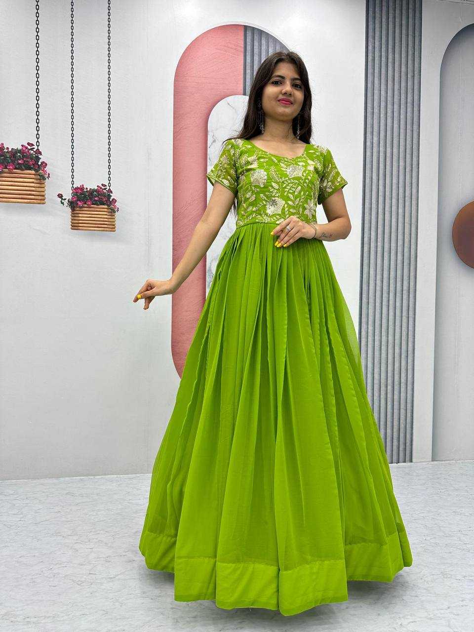 Faux Georgette Kesh120 151 Gowns  Embroidery Anarkali Long Georgette Gowns