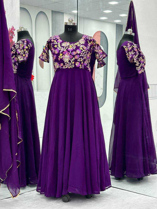 Faux Georgette Kesh120 158 Gowns  Embroidery Anarkali Long Georgette Gowns