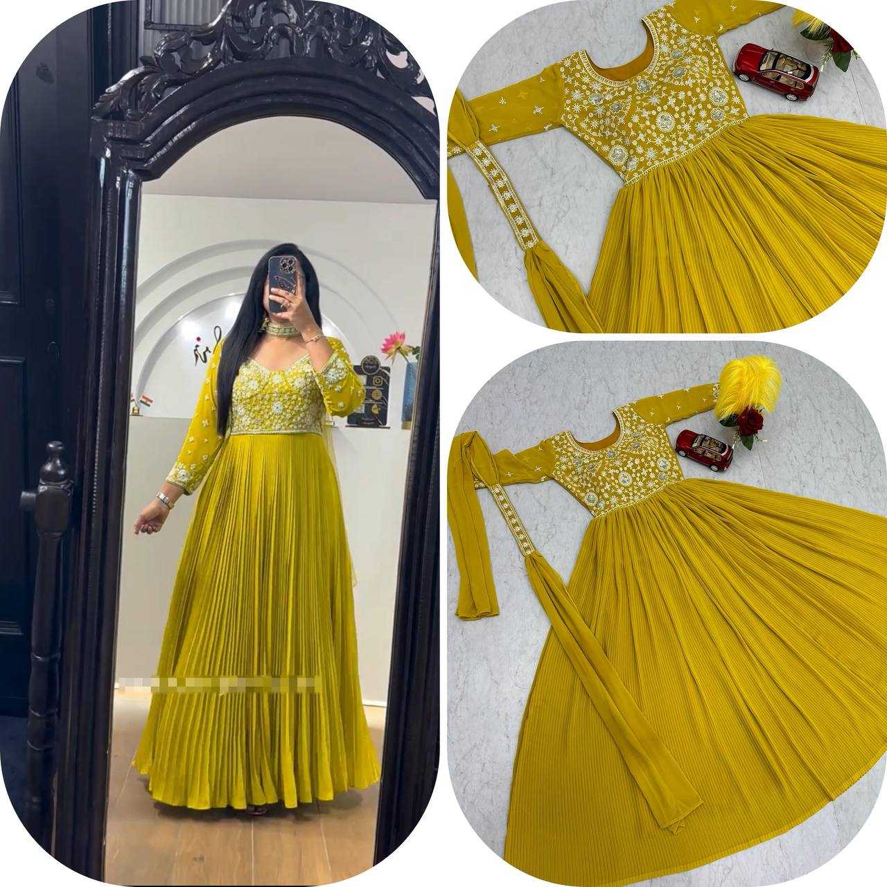 Faux Georgette Kesh120 191 Gowns  Embroidered Anarkali Long Georgette Gowns