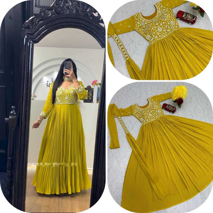 Faux Georgette Kesh120 191 Gowns  Embroidered Anarkali Long Georgette Gowns