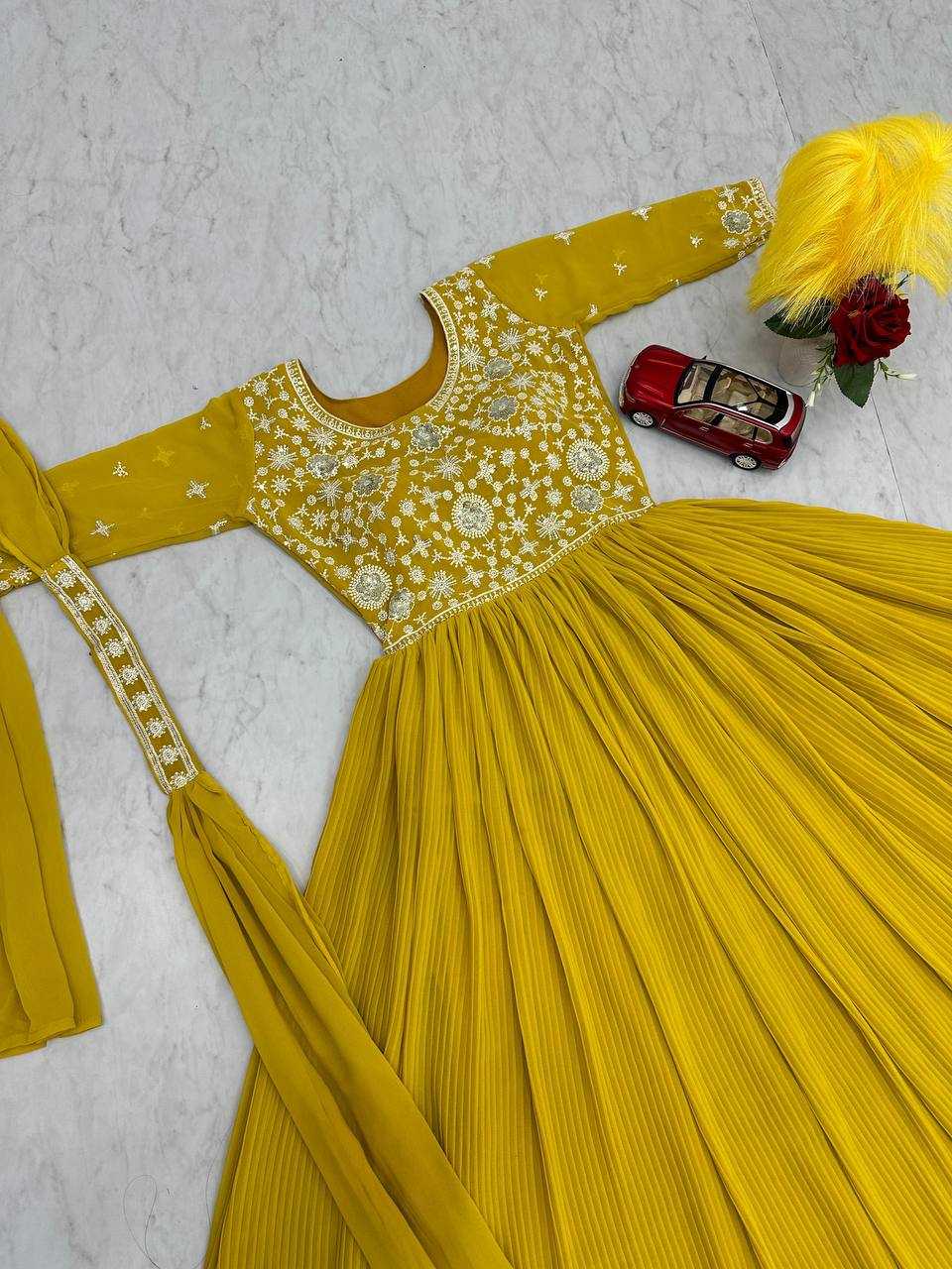 Faux Georgette Kesh120 191 Gowns  Embroidered Anarkali Long Georgette Gowns