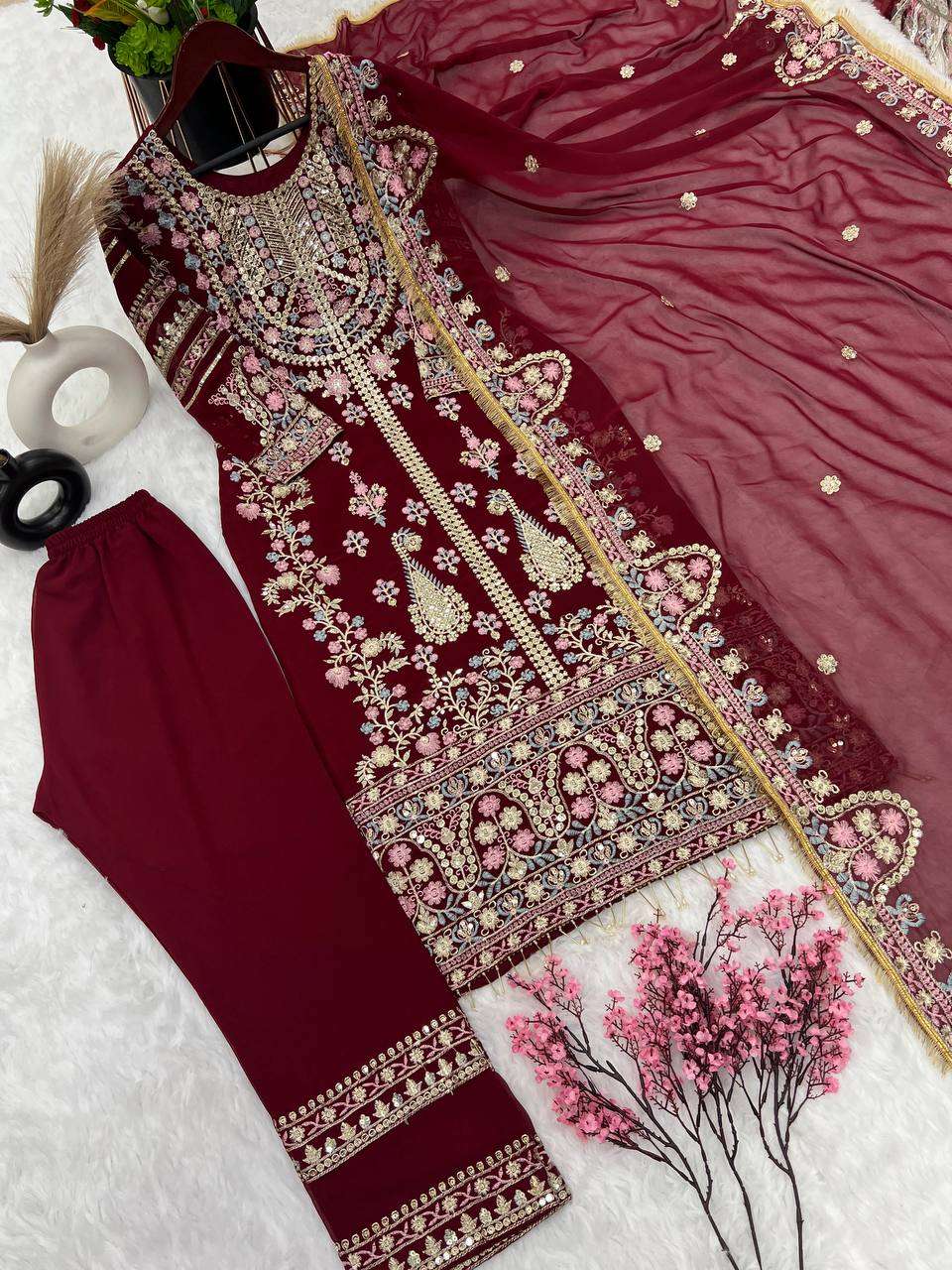 Faux Georgette Kesh121 1612 Suits & Dresses Islamic Clothing  Pakistani Embroidery Georgette Ladies Party Wear Suits