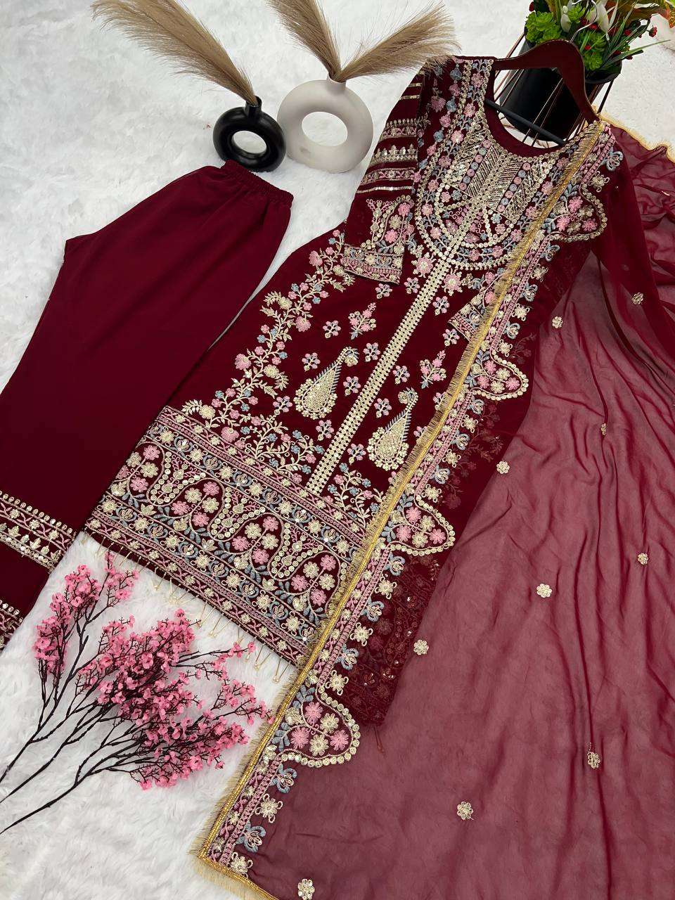 Faux Georgette Kesh121 1612 Suits & Dresses Islamic Clothing  Pakistani Embroidery Georgette Ladies Party Wear Suits