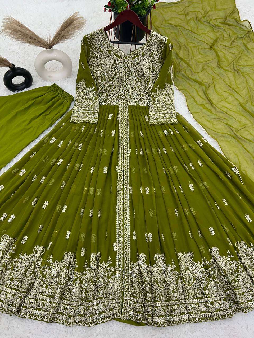 Faux Georgette Kesh121 1623 Gowns  Anarkali Party Long Georgette Embroidered Wedding Gowns