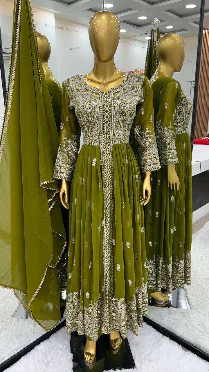 Faux Georgette Kesh121 1623 Gowns  Anarkali Party Long Georgette Embroidered Wedding Gowns