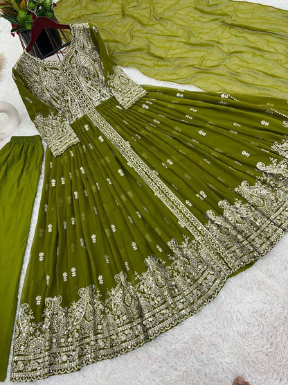 Faux Georgette Kesh121 1623 Gowns  Anarkali Party Long Georgette Embroidered Wedding Gowns