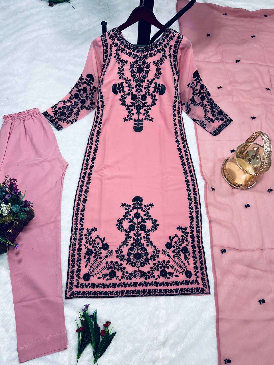 Faux Georgette Kesh122 368 Suits & Dresses Islamic Clothing  Pakistani Embroidery Georgette Ladies Party Wear Suits