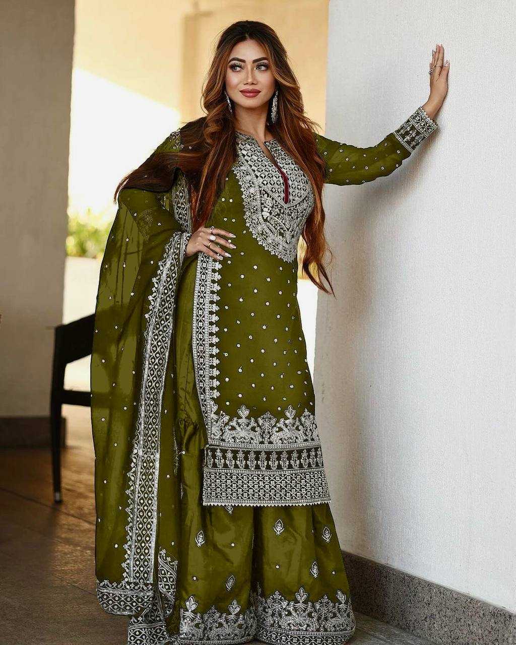 Faux Georgette Kesh122 449 Suits & Dresses  Ladies Sharara Salwar Embroidery Georgette Suits