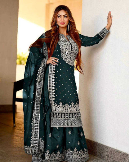 Faux Georgette Kesh122 449 Suits & Dresses  Ladies Sharara Salwar Embroidery Georgette Suits