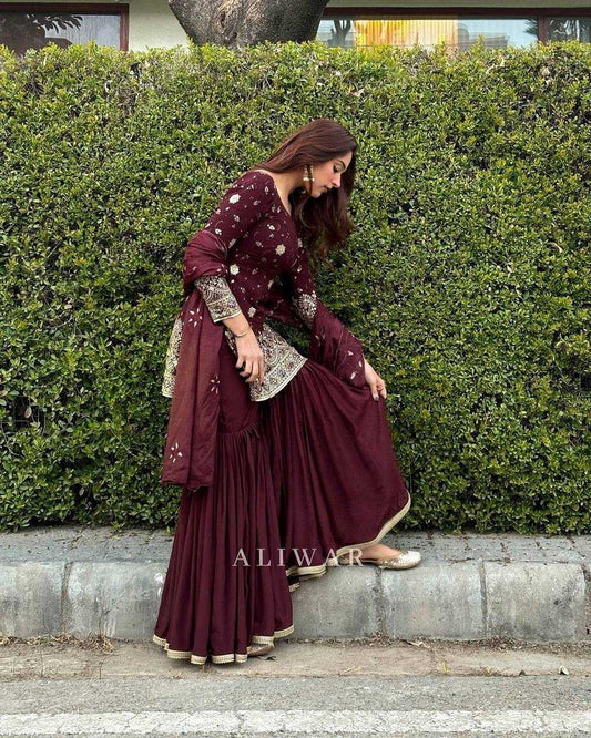 Faux Georgette Kesh122 470 Suits & Dresses  Embroidery Palazzo Georgette Ladies Party Wear Wedding Suits Diwali Collections