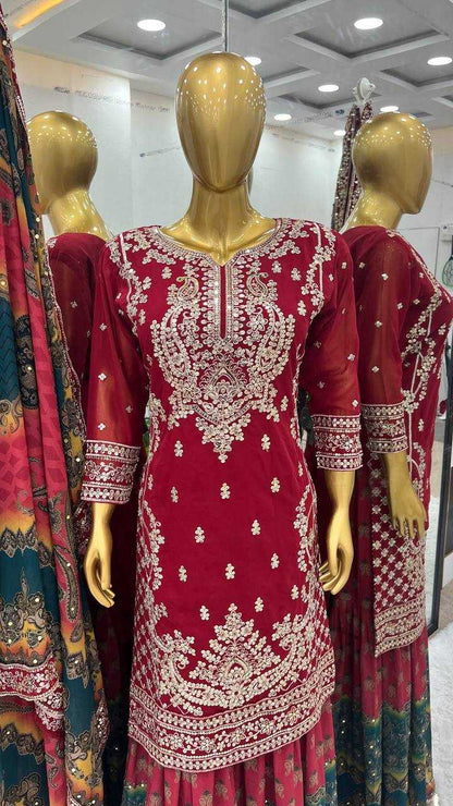 Faux Georgette Kesh122 471 Suits & Dresses Islamic Clothing  Sharara Salwar Pakistani Embroidery Georgette Suits