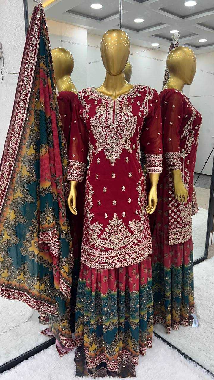 Faux Georgette Kesh122 471 Suits & Dresses Islamic Clothing  Sharara Salwar Pakistani Embroidery Georgette Suits