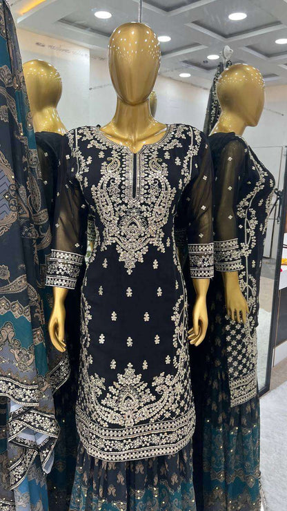 Faux Georgette Kesh122 471 Suits & Dresses Islamic Clothing  Sharara Salwar Pakistani Embroidery Georgette Suits