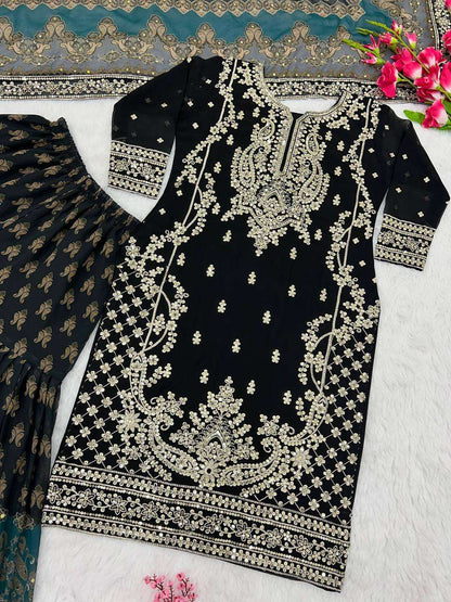 Faux Georgette Kesh122 471 Suits & Dresses Islamic Clothing  Sharara Salwar Pakistani Embroidery Georgette Suits