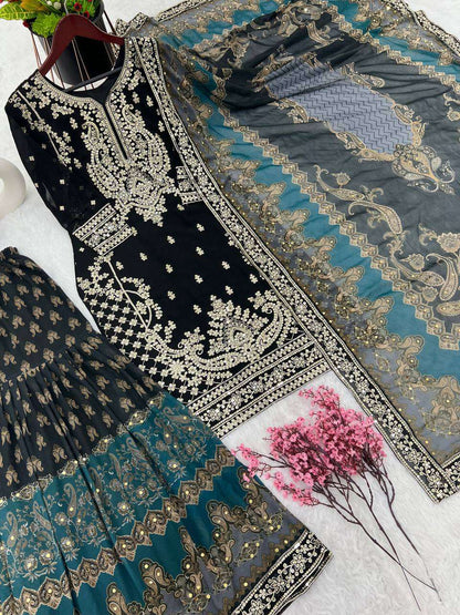 Faux Georgette Kesh122 471 Suits & Dresses Islamic Clothing  Sharara Salwar Pakistani Embroidery Georgette Suits