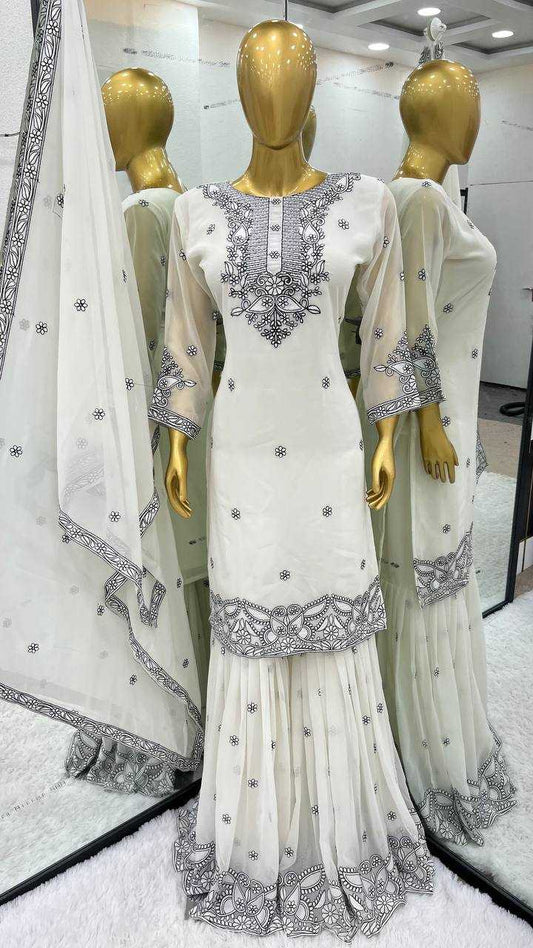 Faux Georgette Kesh122 473 Suits 7 Dresses  Sharara Salwar Embroidery Georgette Wedding Suits