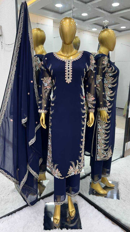 Faux Georgette Kesh122 481 Suits & Dresses Islamic Clothing  Pakistani Embroidery Georgette Ladies Party Wear Suits