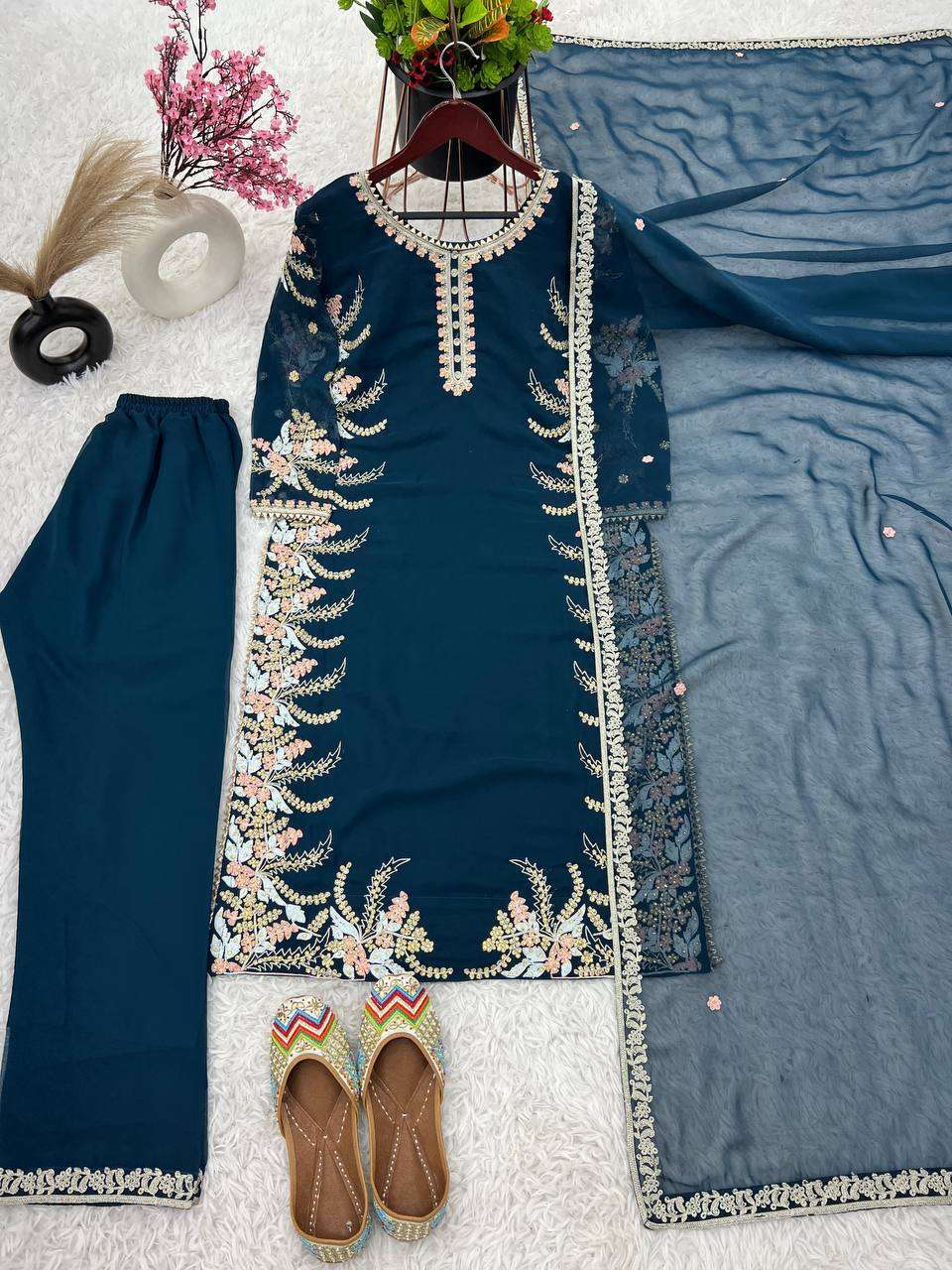 Faux Georgette Kesh122 481 Suits & Dresses Islamic Clothing  Pakistani Embroidery Georgette Ladies Party Wear Suits