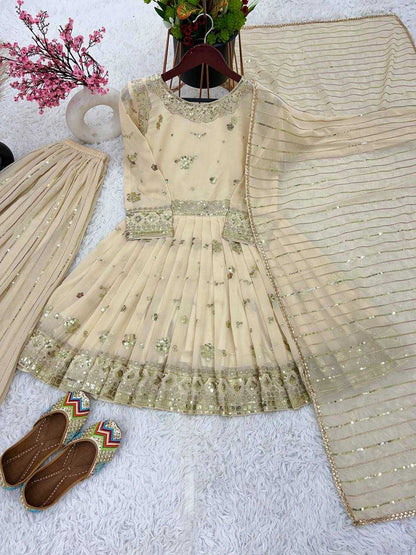 Faux Georgette Kesh122 483 Suits & Dresses  Sharara Slwar Embroidery Georgette Ladies Party Wear Wedding Diwali Collections Suits