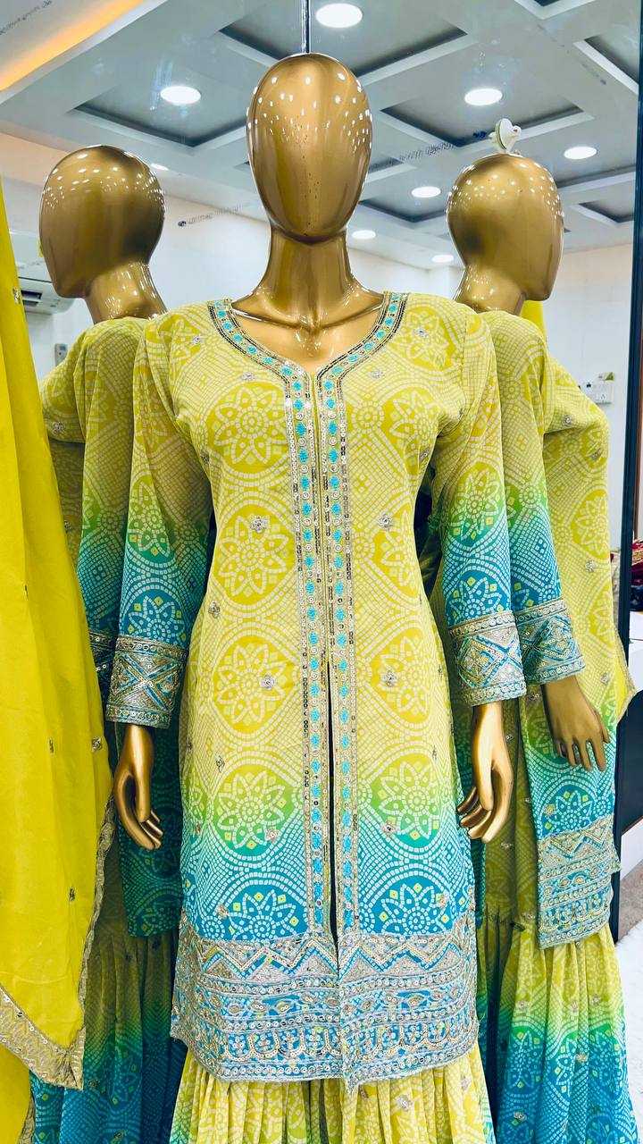 Faux Georgette Kesh122 490 Suits & Dresses  Ladies Sharara Salwar Printed Embroidered Georgette Suits