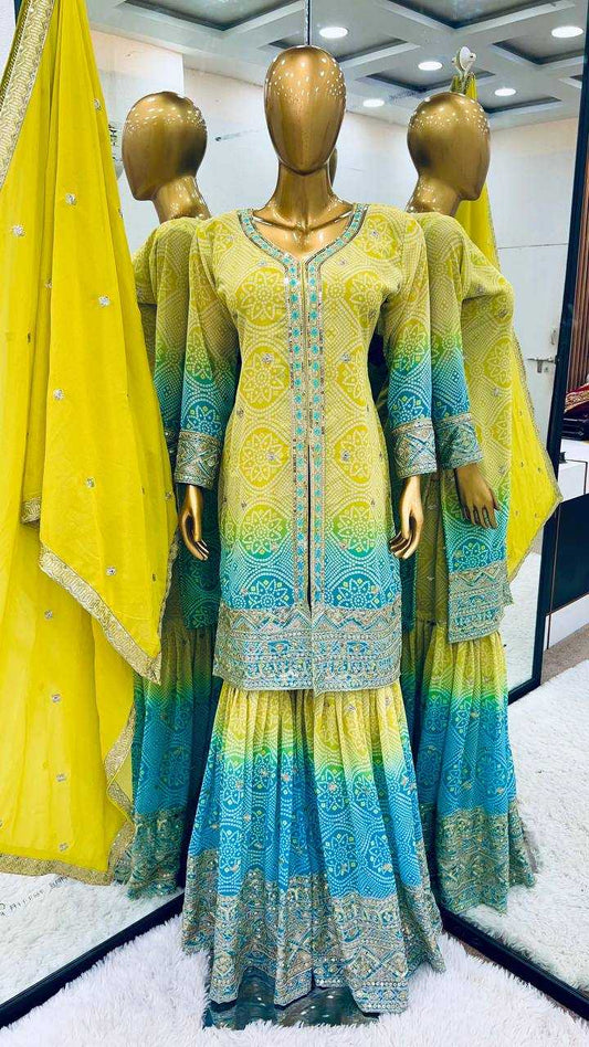 Faux Georgette Kesh122 490 Suits & Dresses  Ladies Sharara Salwar Printed Embroidered Georgette Suits