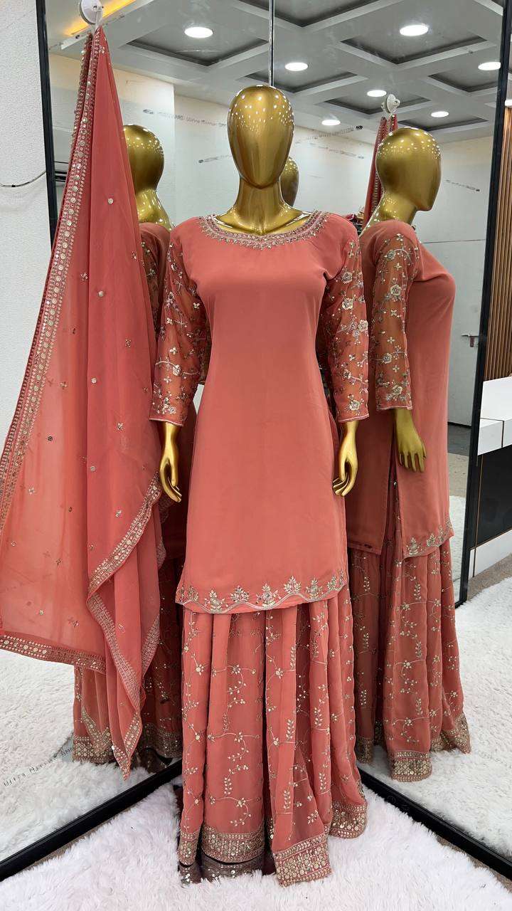 Faux Georgette Kesh123 5135 Suits & Dresses  Sharara Salwar Embroidery Georgette Party Wear Suits