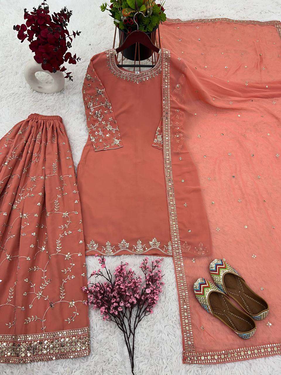 Faux Georgette Kesh123 5135 Suits & Dresses  Sharara Salwar Embroidery Georgette Party Wear Suits