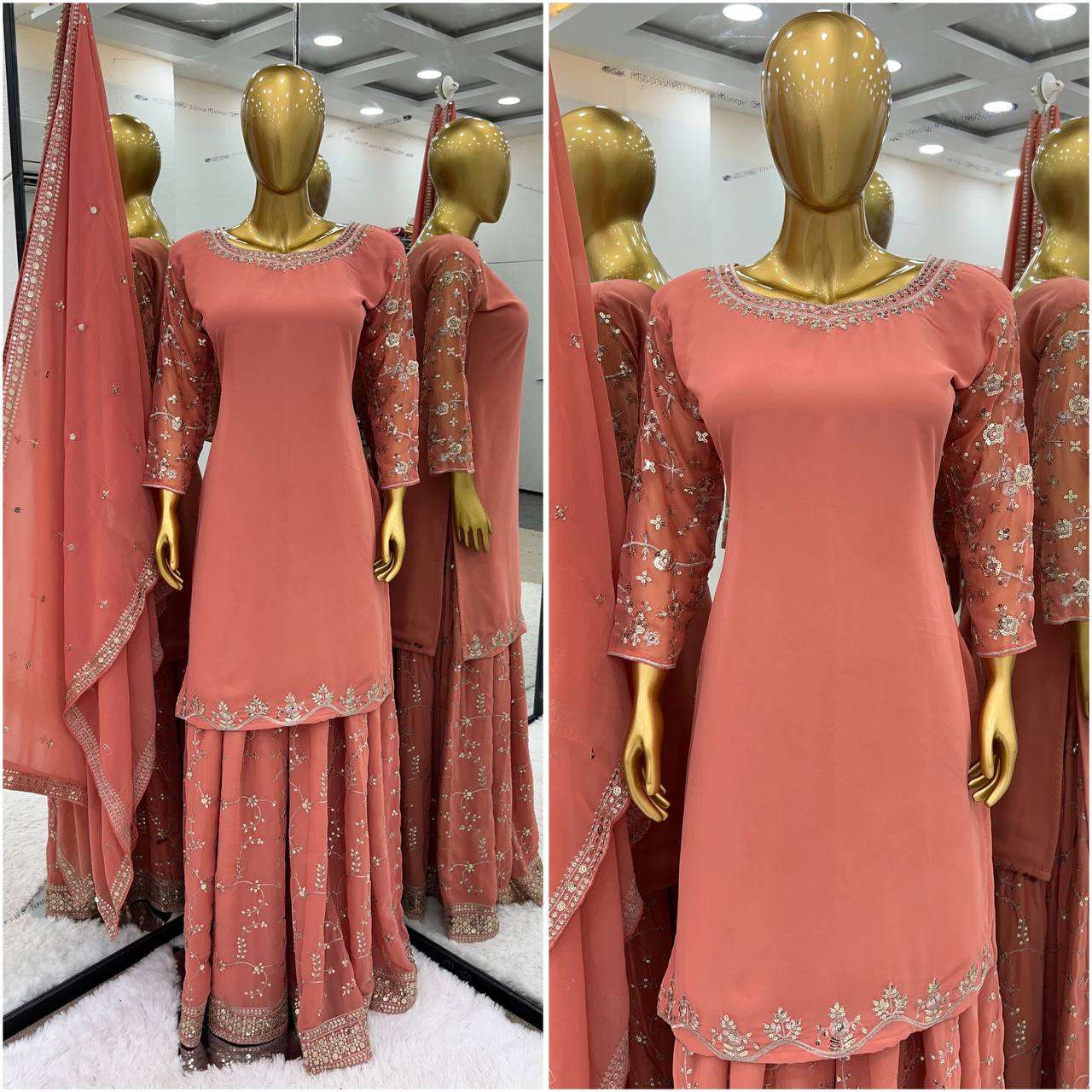 Faux Georgette Kesh123 5135 Suits & Dresses  Sharara Salwar Embroidery Georgette Party Wear Suits