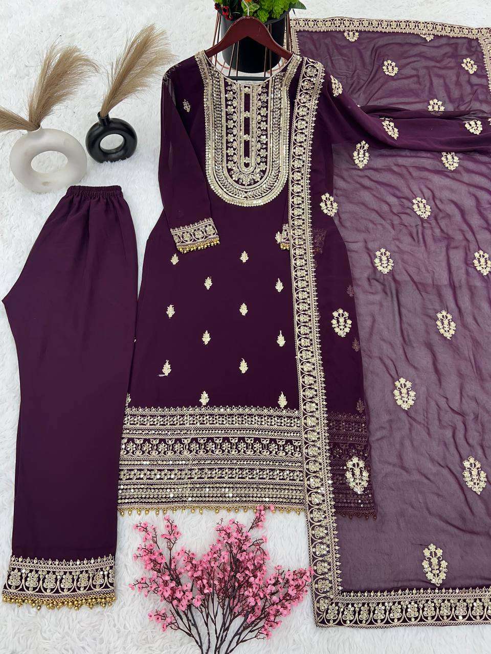 Faux Georgette Kesh123 5162 Suits & Dresses Islamic Clothing  Pakistani Embroidery Palazzo Georgette Suits