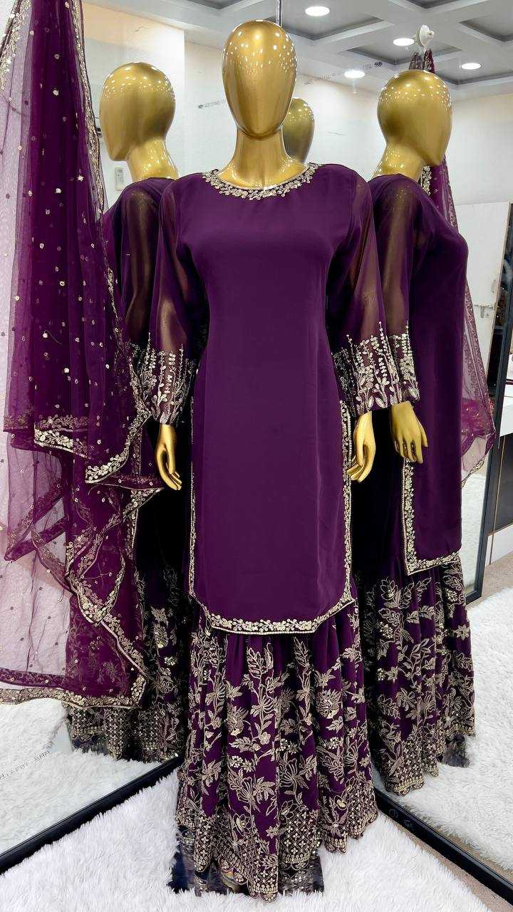 Faux Georgette Kesh123 5167 Suits & Dresses  Ladies Sharara Salwar Embroidery Georgette Suits