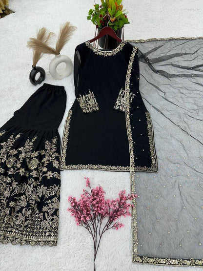 Faux Georgette Kesh123 5167 Suits & Dresses  Ladies Sharara Salwar Embroidery Georgette Suits