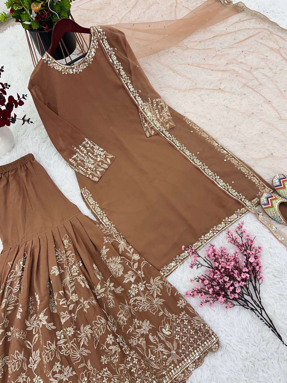 Faux Georgette Kesh123 5167 Suits & Dresses  Ladies Sharara Salwar Embroidery Georgette Suits