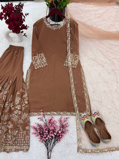 Faux Georgette Kesh123 5167 Suits & Dresses  Ladies Sharara Salwar Embroidery Georgette Suits