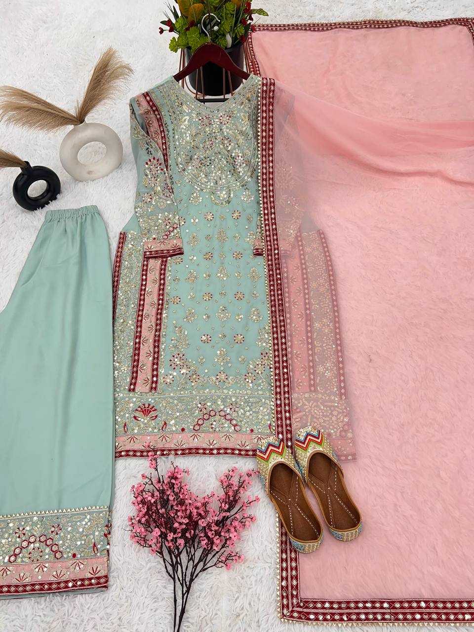 Faux Georgette Kesh123 5176 Suits & Dresses Islamic Clothing  Sharara Salwar Pakistani Embroidery Georgette Wedding Suits