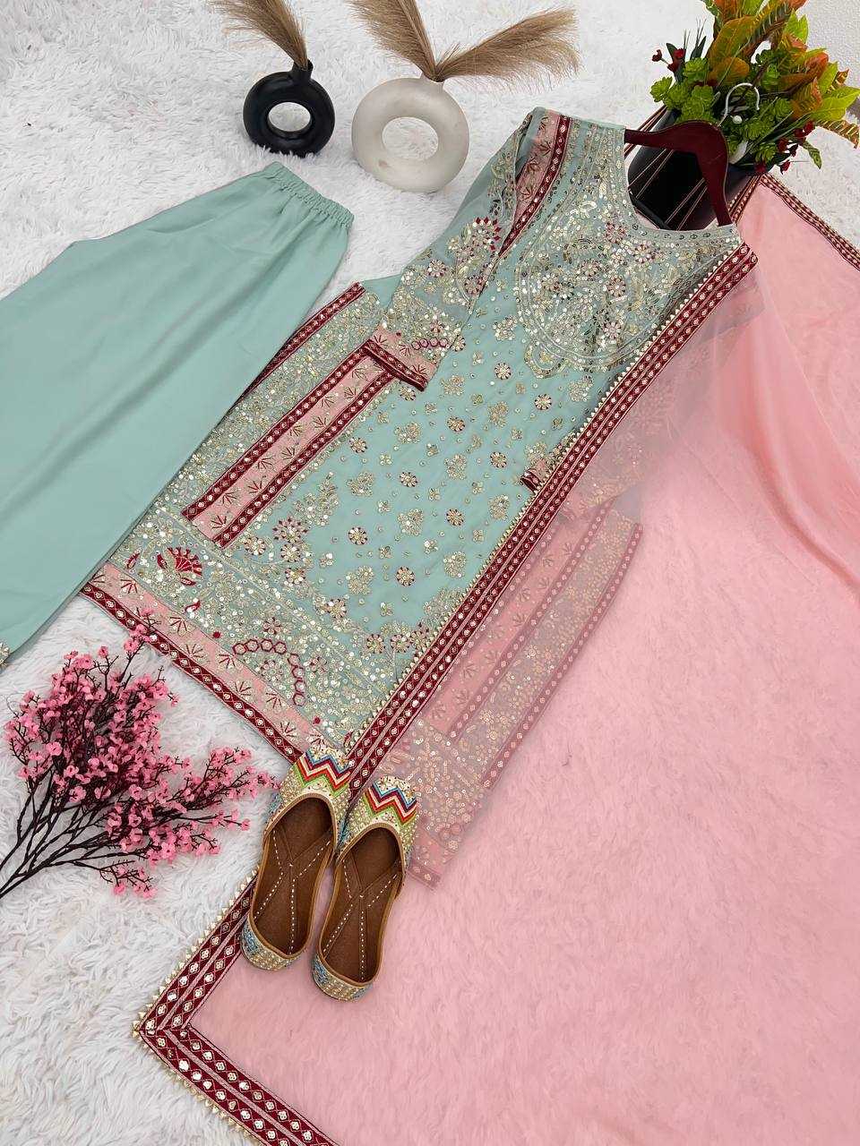 Faux Georgette Kesh123 5176 Suits & Dresses Islamic Clothing  Sharara Salwar Pakistani Embroidery Georgette Wedding Suits