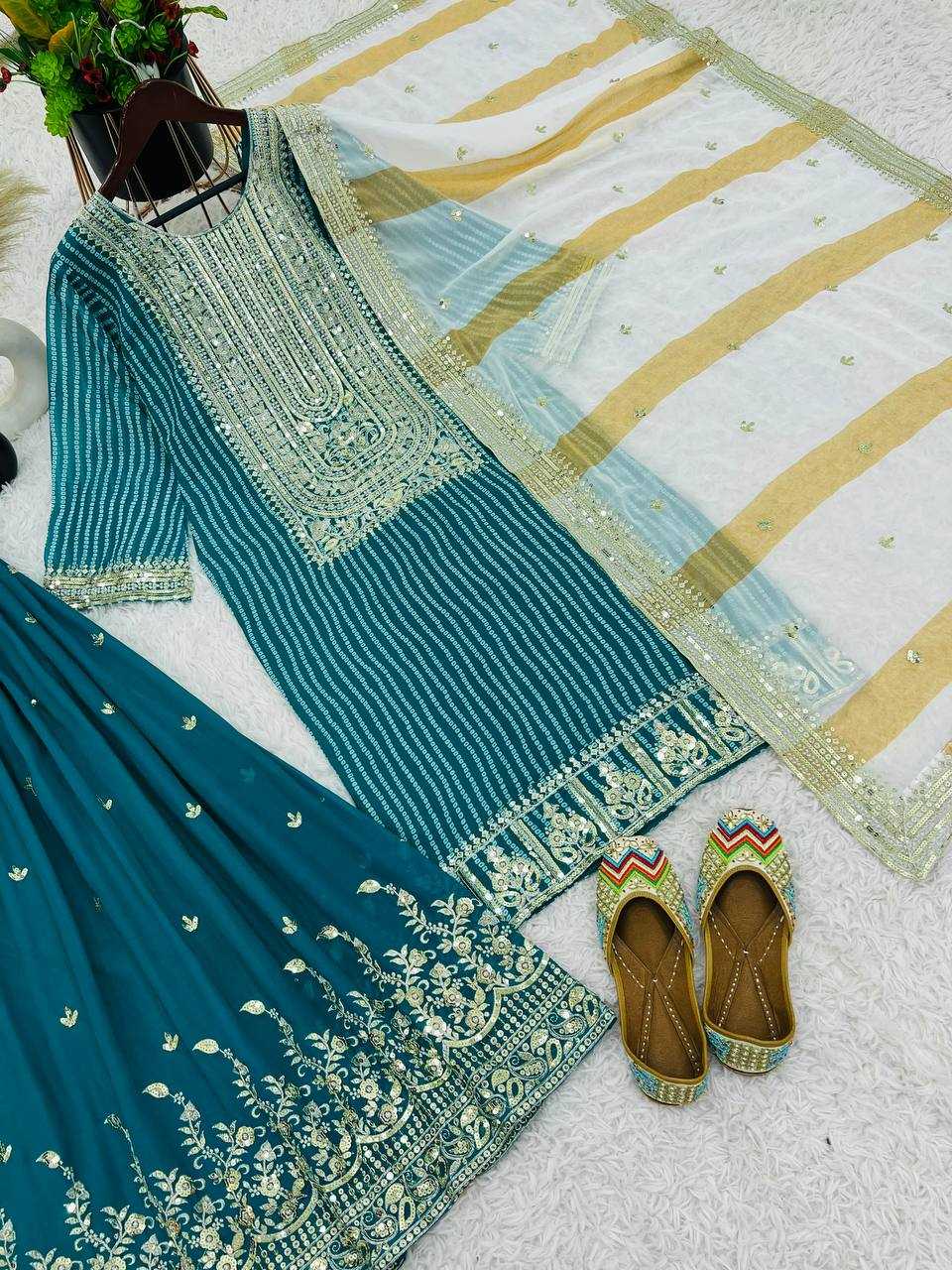 Faux Georgette Kesh123 5198 Suits & Dresses  Sharara Salwar Embroidery Georgette Suits