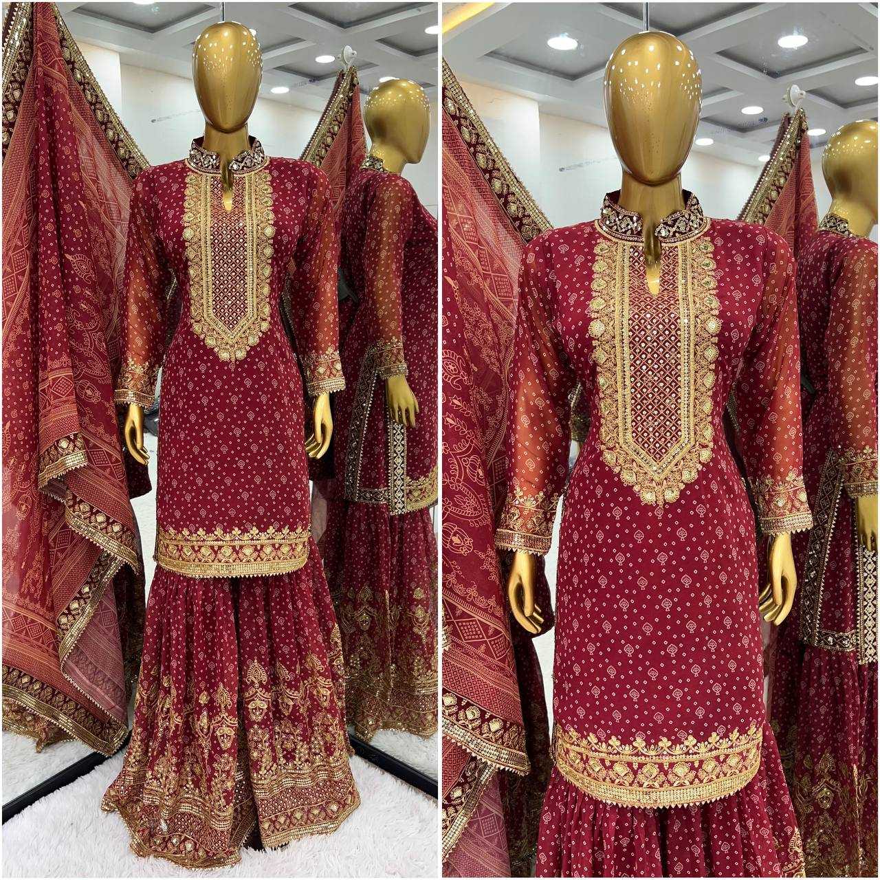 Faux Georgette Kesh123 5200 Suits & Dresses  Embroidery Georgette Wedding Sharara Salwar Suits