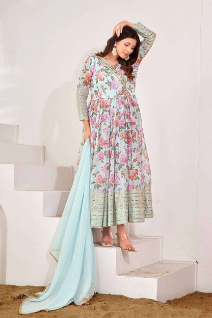 Faux Georgette Kesh124 751 Gowns  Printed Anarkali Party Long Georgette Gowns