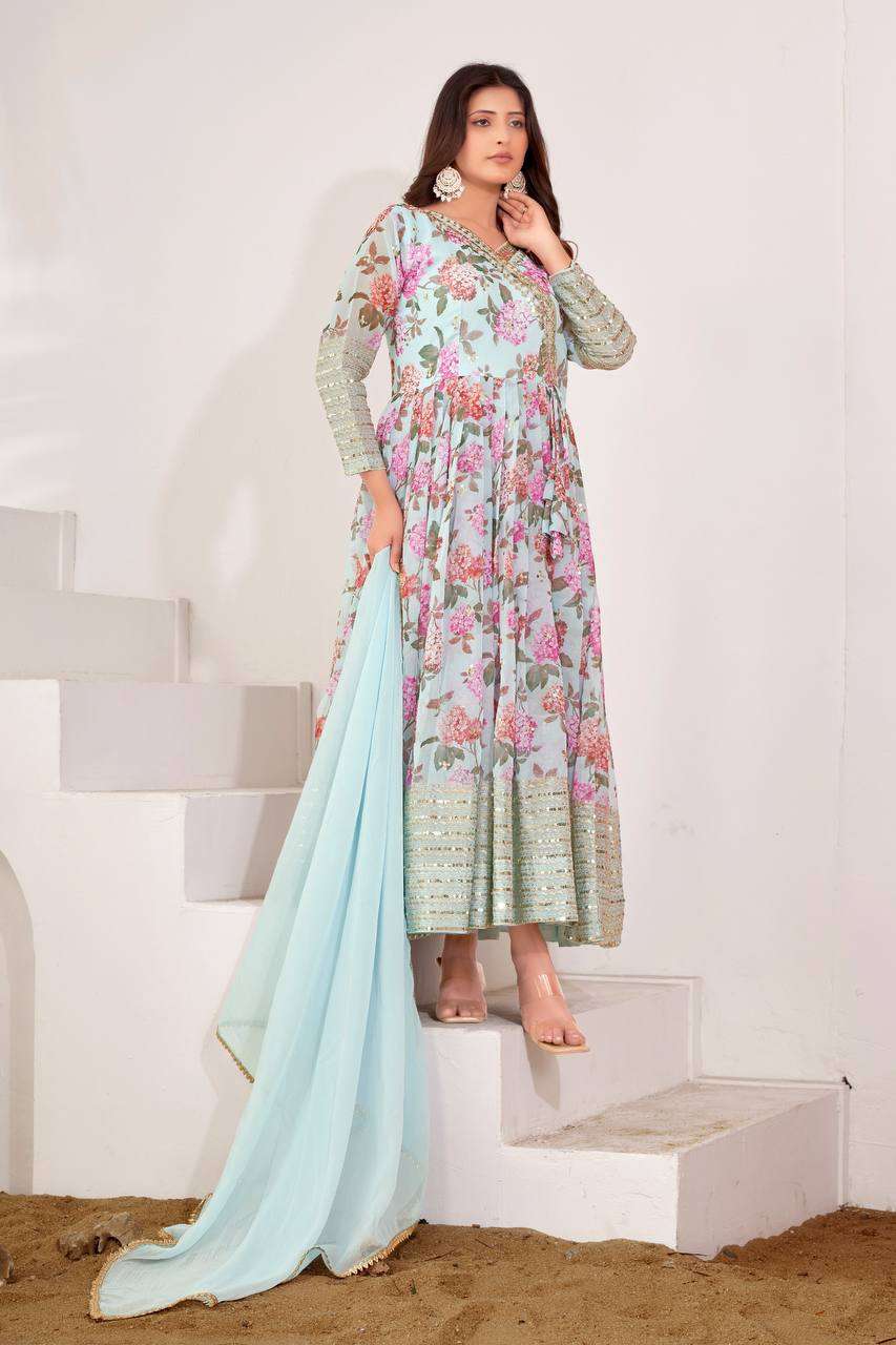 Faux Georgette Kesh124 751 Gowns  Printed Anarkali Party Long Georgette Gowns