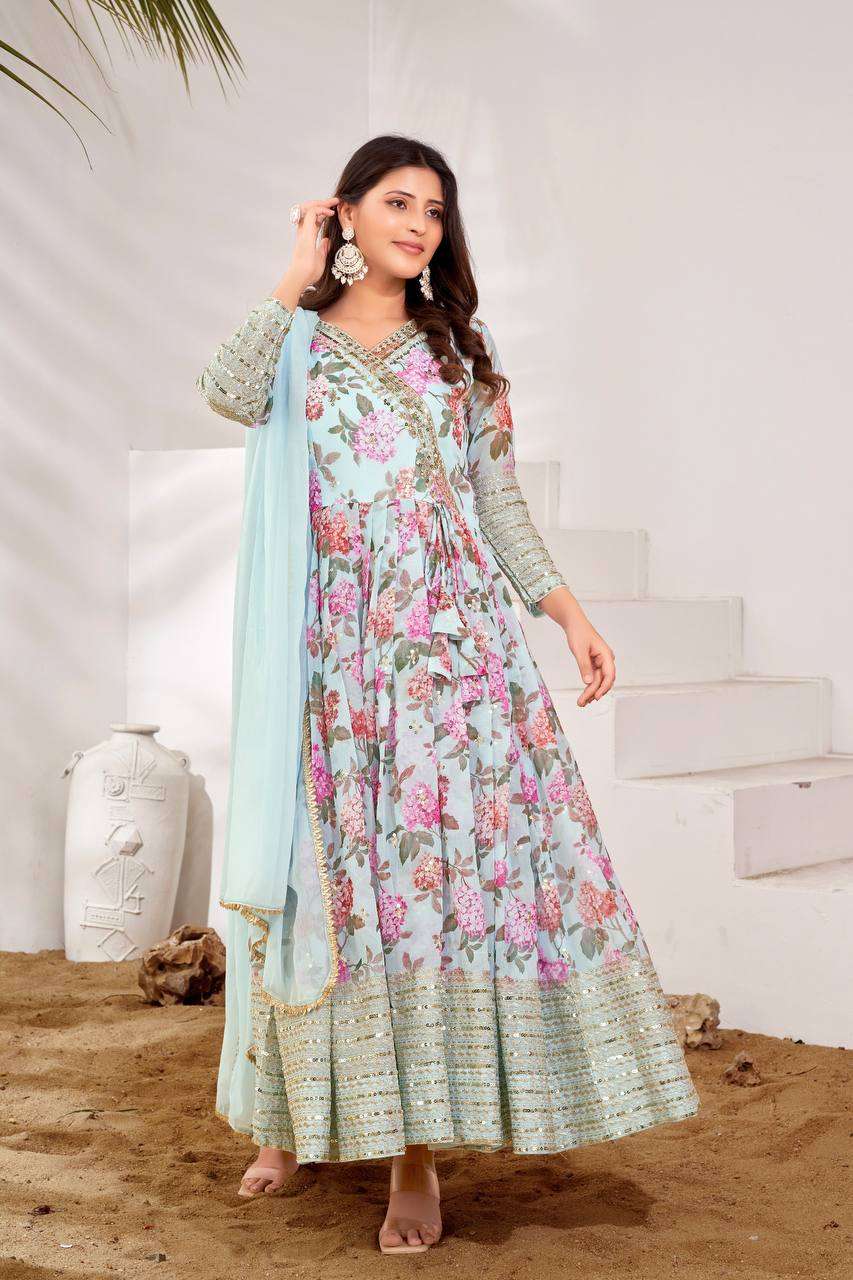 Faux Georgette Kesh124 751 Gowns  Printed Anarkali Party Long Georgette Gowns