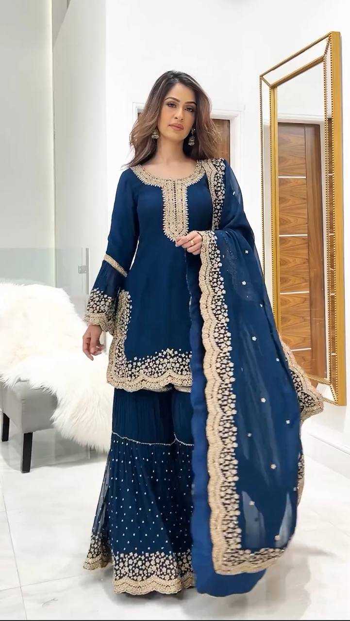 Faux Georgette Kesh124 797 Suits & Dresses Islamic Clothing  Pakistani Embroidered Sharara Salwar Georgette Suits